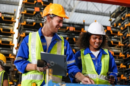 Preview: Young warehouse workers working together. Business distribution supply and logistic shipment.