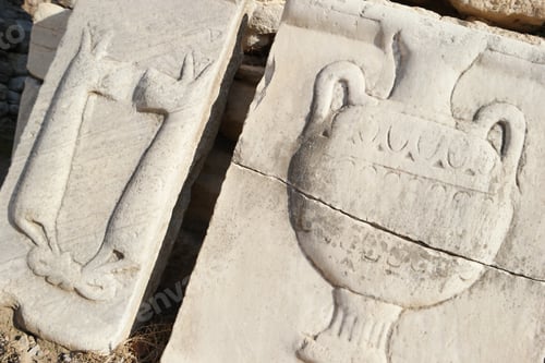 Preview: Archaeological remains of antiquity. Marble frieze panel in Ephesus.