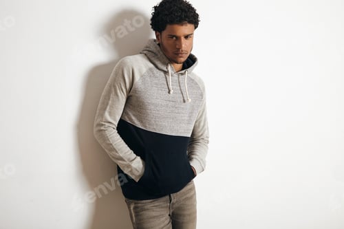 Preview: Man in blank heather gray clotching mockup set
