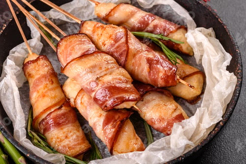 Preview: Roll with bacon and chicken mince on a stew with fresh asparagus