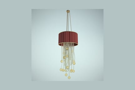 Preview: Beaded drum shade chandelier with cascading metallic accents