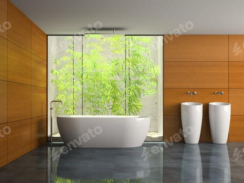 Preview: Interior of the bathroom with opracity wall 3D rendering