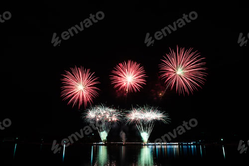 Preview: Abstract colored firework new year festival night sky background.