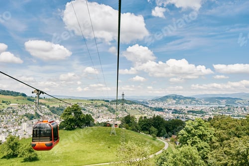 Preview: Elevated view of cable car and landscape, Mount Pilatus, Switzerland