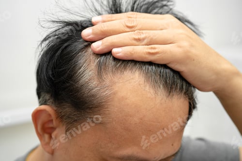 Preview: Bald in the middle head and begin no loss hair glabrous of mature Asian business smart active