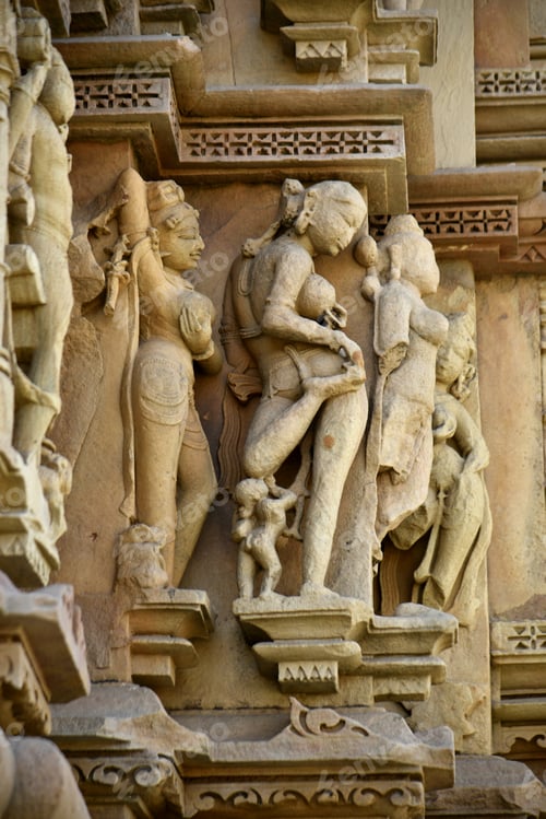 Preview: Stone carving sculptures Javari Temple, Khajuraho, a UNESCO world Heritage site, India.