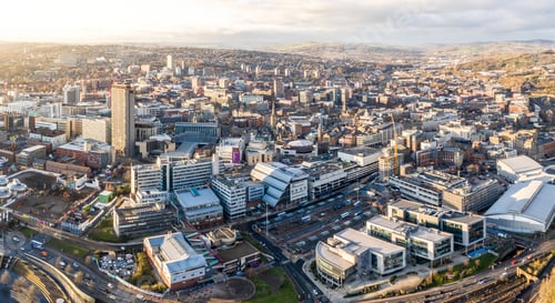 Preview: Aerial view of The urban sprawl of the city of Sheffield in South Yorkshire UK