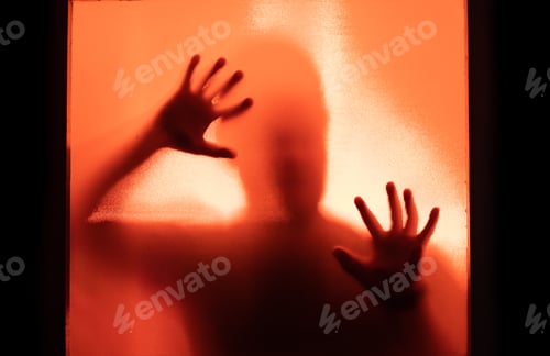 Preview: Shadowy figure, man behind glass - horror background