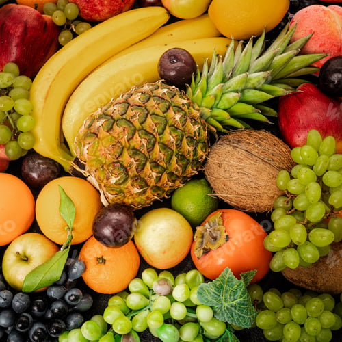Preview: Assortment of healthy raw fruits. Mixed fruits.