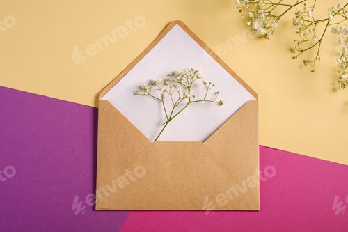 Preview: Kraft brown paper envelope with white empty card