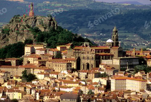 Preview: Aerial view of Le Puy in Haute Loire, Auvergne-Rhone-Alpes, France during daylight