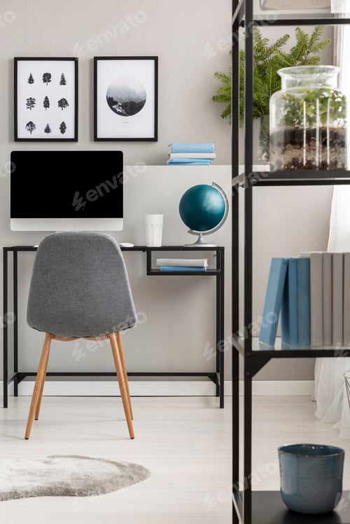 Preview: Metal shelf with books and plant