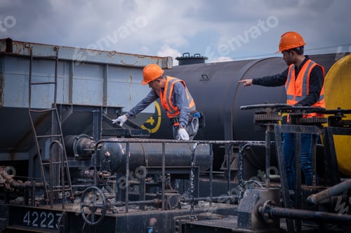 Preview: Engineer under discussion inspection and checking construction process railway switch and checking w