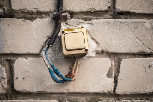 Preview: The old switch on the brick wall, twisted the blue tape.