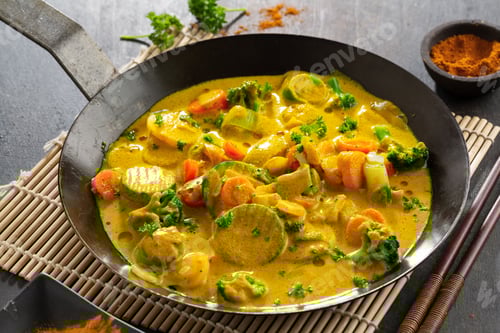 Preview: Tasty vegan curry with vegetables stew