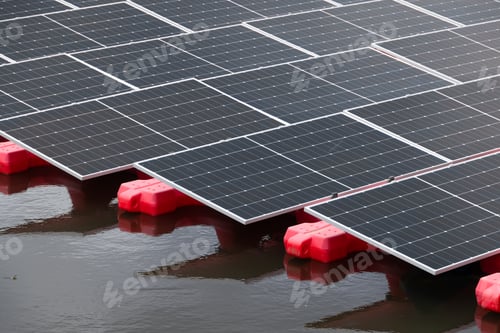 Preview: Floating Solar Panel, Photovoltaic panel PV System in lake pond. Saving Energy with Clean Power