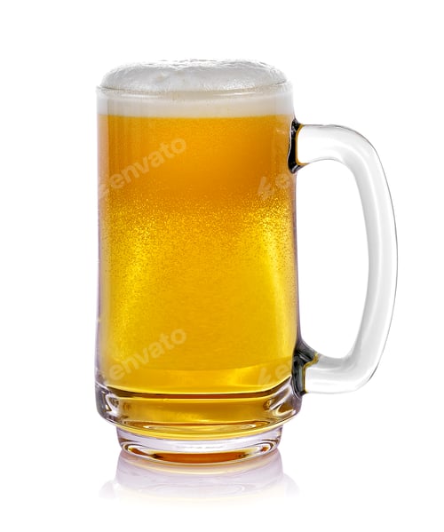 Preview: Mug fresh beer with cap of foam isolated on white background