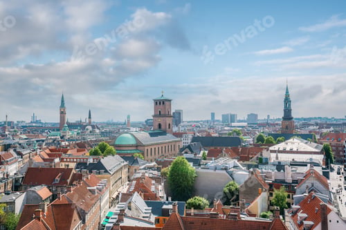 Preview: Aerial view of Copenhagen City with Church of Our Lady and City Hall Square - Copenhagen, Denmark