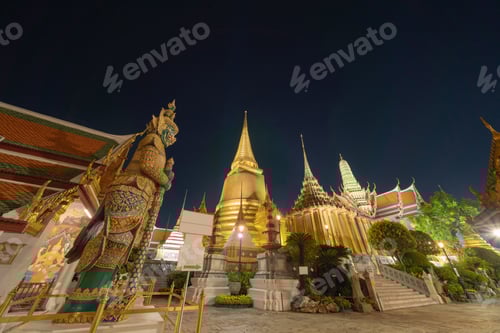 Preview: Golden pagoda at Temple of the Emerald Buddha in Bangkok, Thailand. Wat Phra Kaew and Grand palace