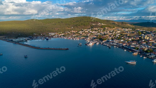Preview: Ayvalik - Turkey, October 04, 2025, Aerial drone view of Cunda Island. Balikesir - Turkey