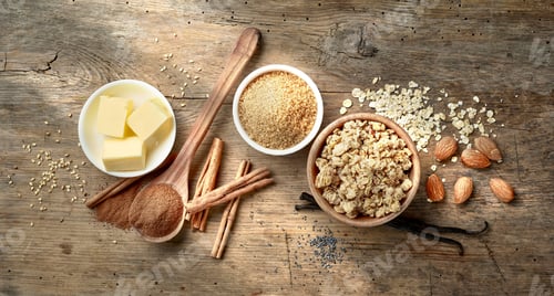 Preview: baking ingredients on wooden table