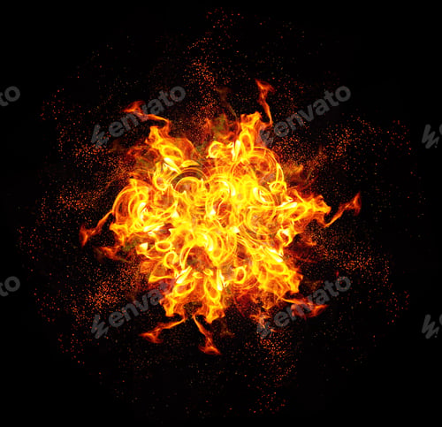 Preview: A bright, symmetrical fire explosion with intense yellow and orange flames.
