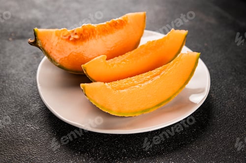 Preview: Melon Charente ripe sweet fruit tasty snack fresh delicious gourmet food background on the table