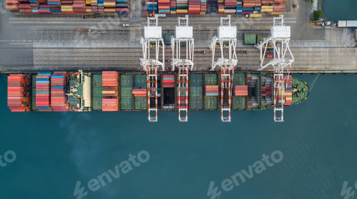 Preview: Aerial view container cargo ship, Global business import export logistic and transportation freight.