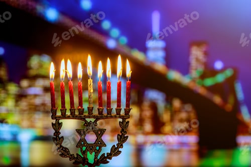 Preview: jewish symbol jewish holiday Hanukkah with menorah traditional Candelabra Jewish holiday