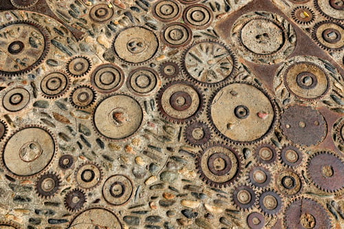 Preview: Unusual floor with pattern from pebbles and metal details