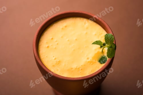 Refreshing Mango Lassi Drink Garnished with Mint