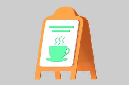 Aperçu: Tasse à café sur un panneau orange