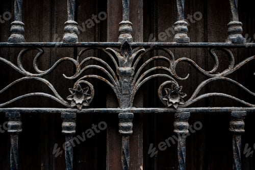 Preview: Rustic Iron Gate with Dark Wood Background
