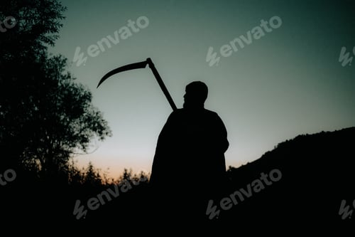 Preview: grim reaper, the death itself, scary horror shot of Grim Reaper holding scythe