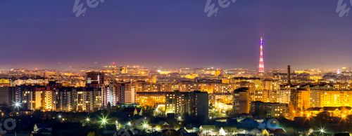 Preview: Panorama night aerial view of Ivano-Frankivsk city, Ukraine.