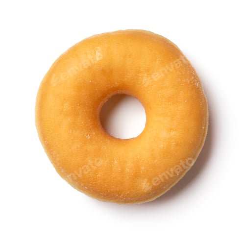 Preview: Single tasty sweet traditional donut close up seen from above on white background