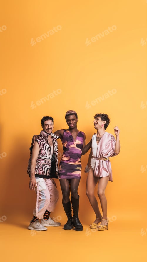 Preview: Happy multiethnic transgender people dancing and having fun