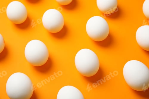 Preview: Raw white chicken eggs on color background