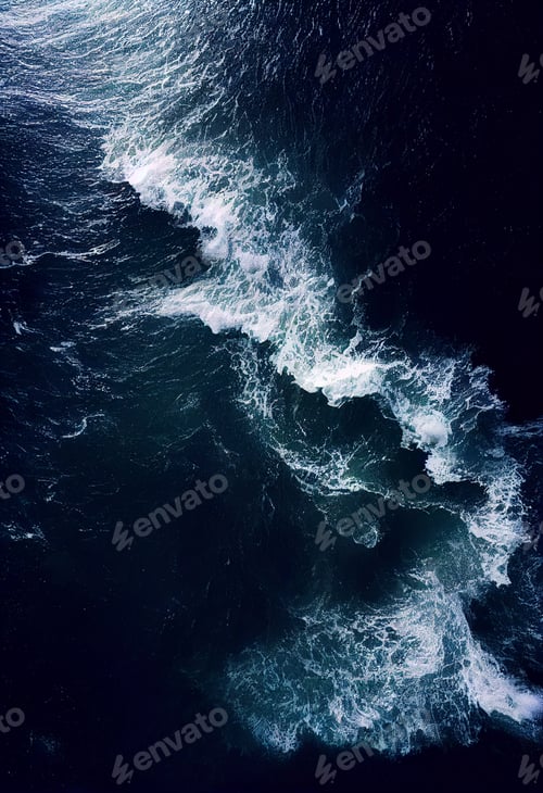 Preview: Aerial drone view with of crashing waves in crystal ocean. Top view. Blue clean wavy sea water.Blue