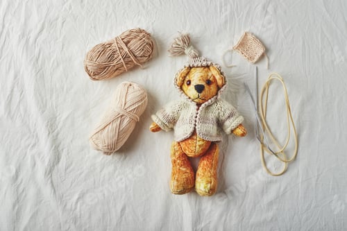 Preview: Handmade teddy bear and knitted little sweaters