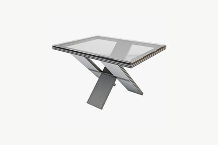 Preview: Rectangular glass and metal dining table with cross-shaped base
