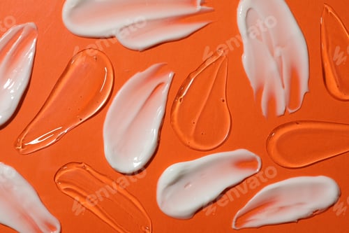 Preview: Body cream and gel on red background, flat lay