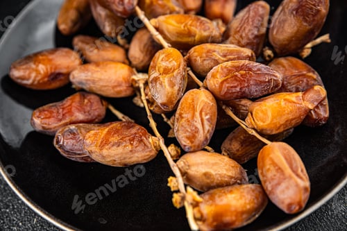 Preview: date branch dried fruit fresh appetizer food snack on the table copy space food background rustic