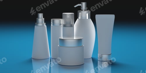 Preview: Blank cosmetics packages isolated on blue background, 3d illustration