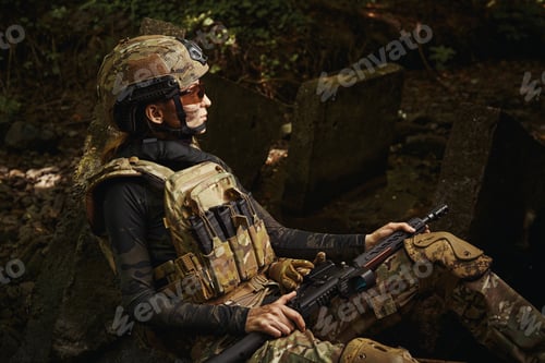 Preview: Female person with bag of spare weapons
