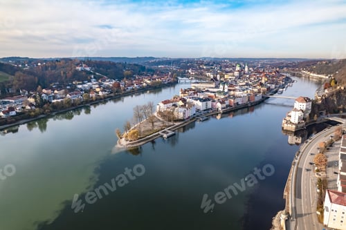 Preview: Passau a City Situated on Three Rivers in Germany Aerial View