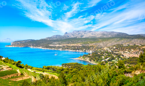 Preview: Cassis bay from route des cretes scenic road. Cote Azur, Provence, France.