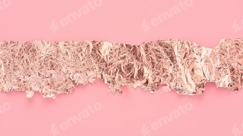 Visualização: Tira de papel de ouro rosa sobre fundo rosa pastel, folha dourada, espaço de cópia