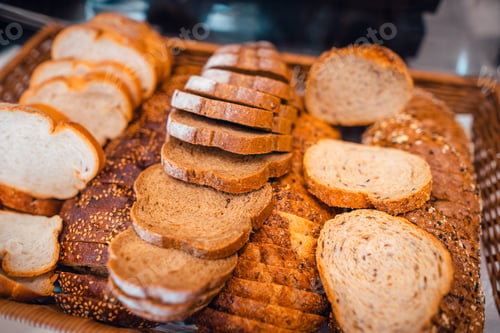 Preview: Fresh baked bread on a display in bakery