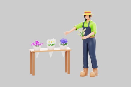 Visualização: Personagem de jardineiro de flores com flores